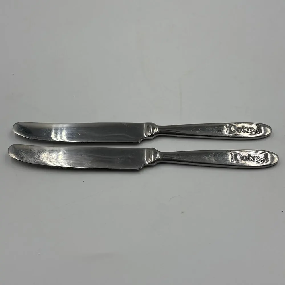 Set two Gibson Coca-Cola Embossed Stainless Steel Butter Knives Knife